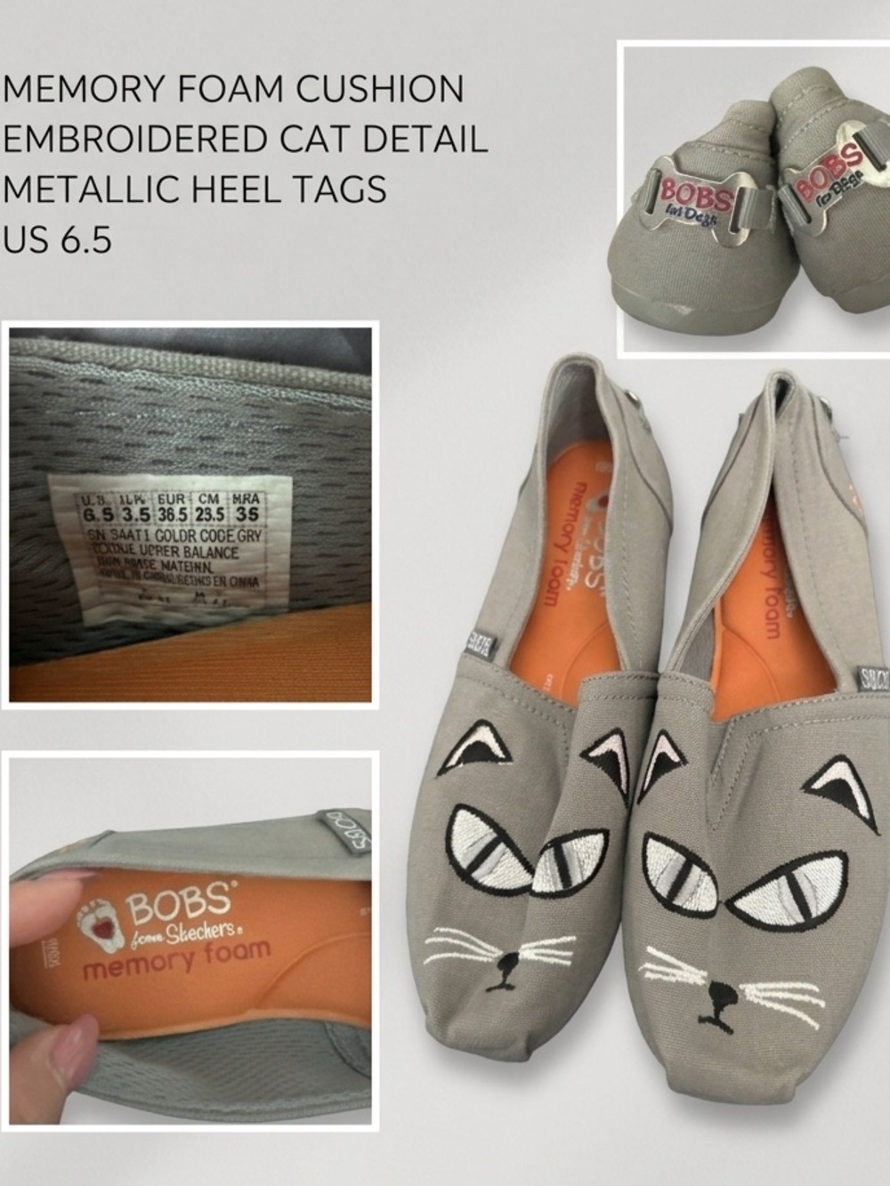 Skechers BOBS Gray Cat Embroidered Slip-On Shoes
